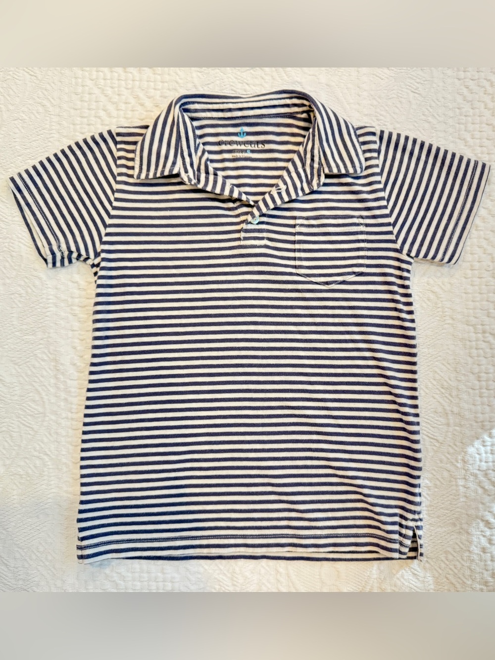 J Crew Crewcuts Polo Shirt Blue White Striped Boys Size Small 100% Cotton
